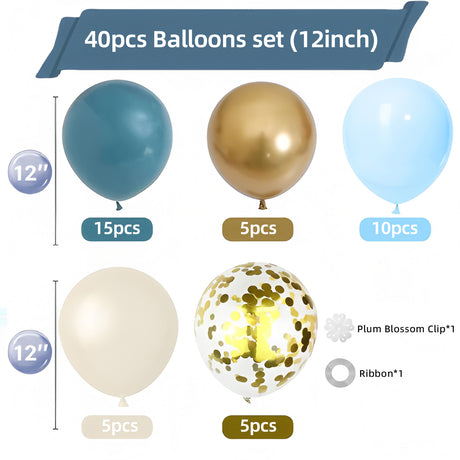 Set of 40 Blue Gold Party Balloon Kit 12"