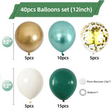 Set of 40 Dark Green Party Balloon Kit 12"
