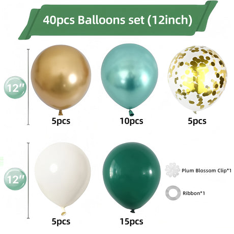 Set of 40 Dark Green Party Balloon Kit 12"