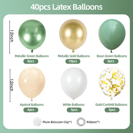 Set of 40 Retro Bean Green Party Balloon Kit 12"