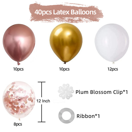 Set of 40 Rose Gold Party Balloon Kit 12"