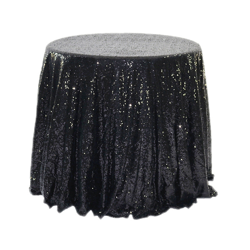 Sequin Round Tablecloth 132" Black