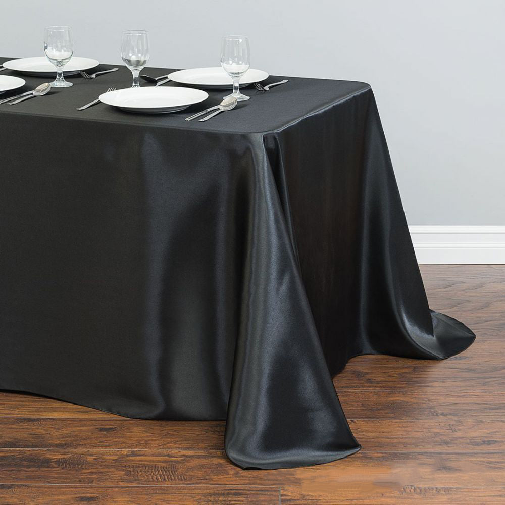 Satin Rectangular Tablecloth 90"x132" Black-With splicing
