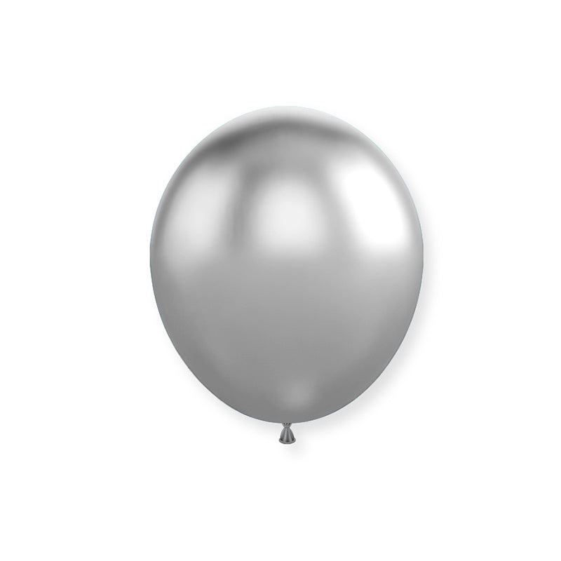 50 Pc Chrome Silver Latex Helium, Air or Water Balloons 10"