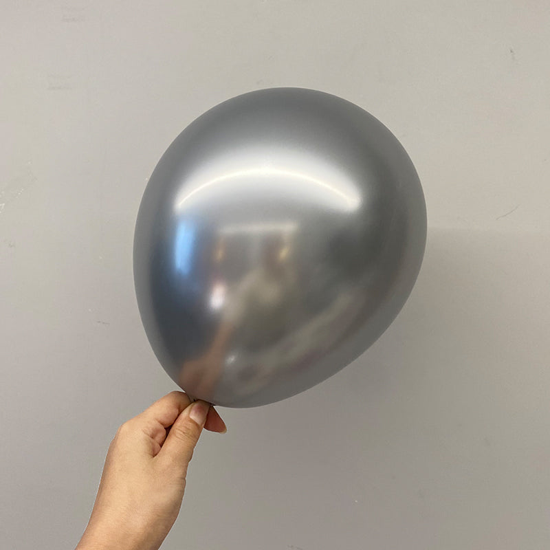 10 Pc Chrome Silver  Latex Helium, Air or Water Balloons 18"