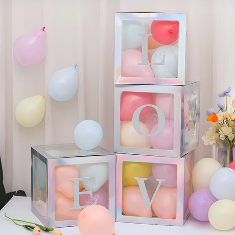 2 Pc Transparent DIY Balloon Boxes 12" Colorful Silver