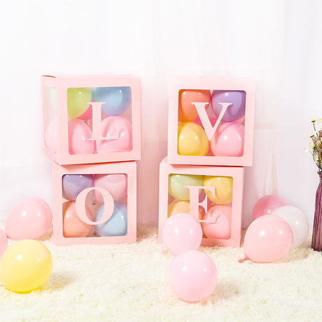 2 Pc Transparent DIY Balloon Boxes 12" Pink