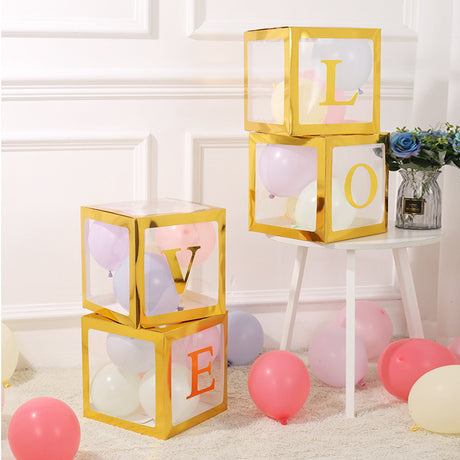 2 Pc Transparent DIY Balloon Boxes 12" Gold
