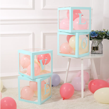 2 Pc Transparent DIY Balloon Boxes 12" Blue