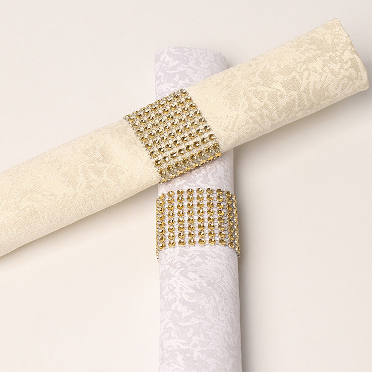 10 Pc Diamond Rhinestone Napkin Rings Gold