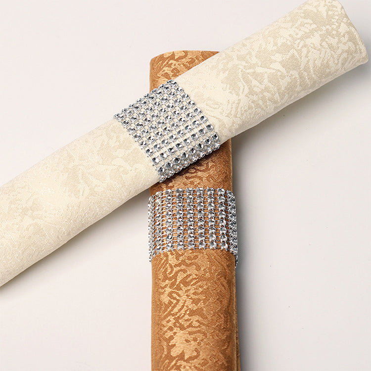 10 Pc Diamond Rhinestone Napkin Rings Silver