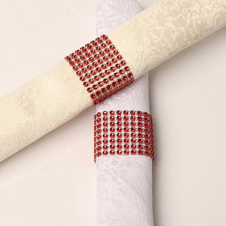 10 Pc Diamond Rhinestone Napkin Rings Red