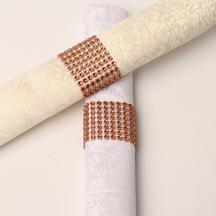 10 Pc Diamond Rhinestone Napkin Rings Orange