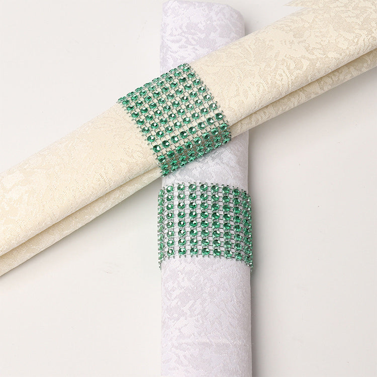 10 Pc Diamond Rhinestone Napkin Rings Green