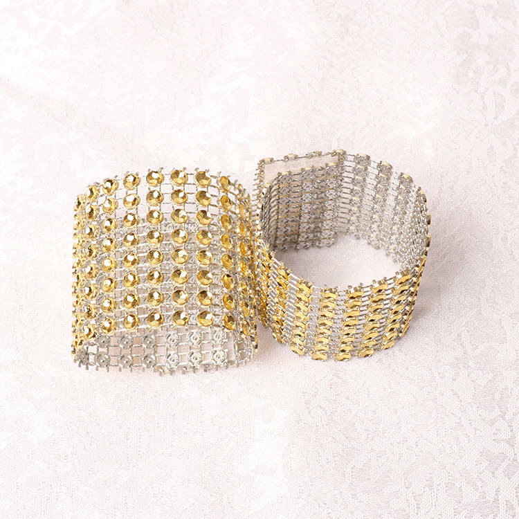 10 Pc Diamond Rhinestone Napkin Rings Gold