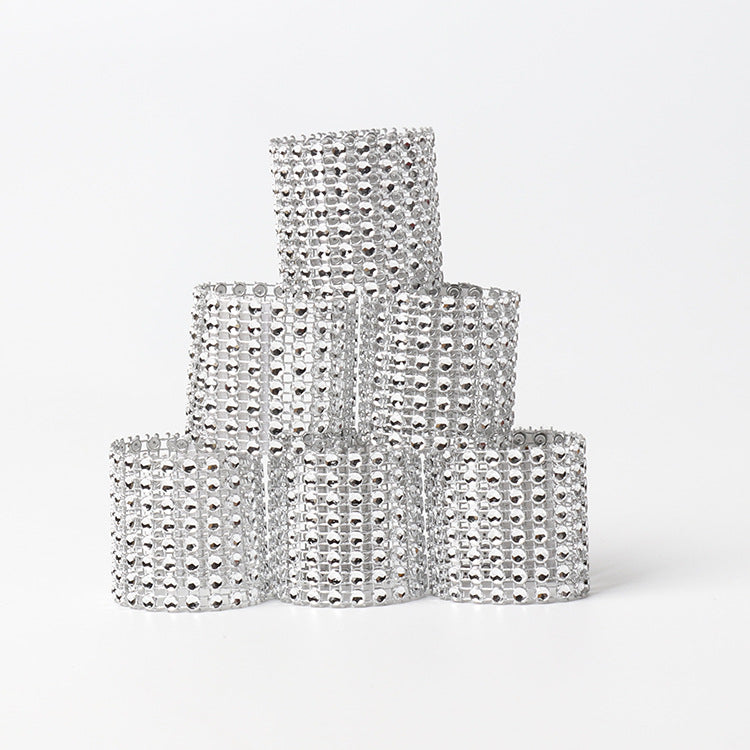 10 Pc Diamond Rhinestone Napkin Rings Silver