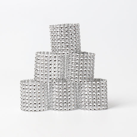 10 Pc Diamond Rhinestone Napkin Rings Silver