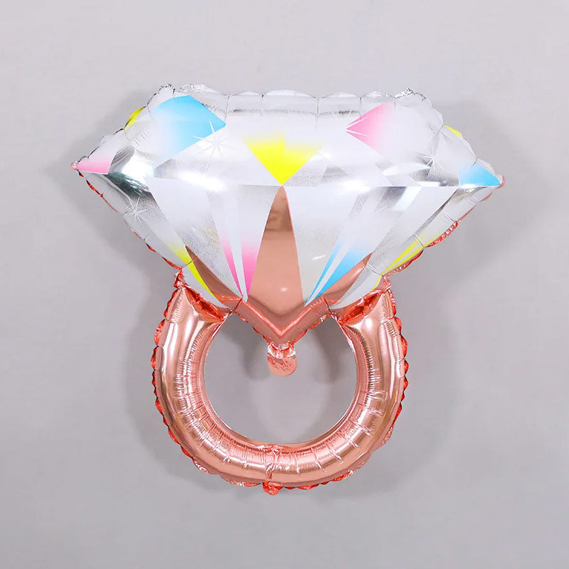 Rose Gold Diamond Ring Mylar Foil Helium Air Balloon 25"
