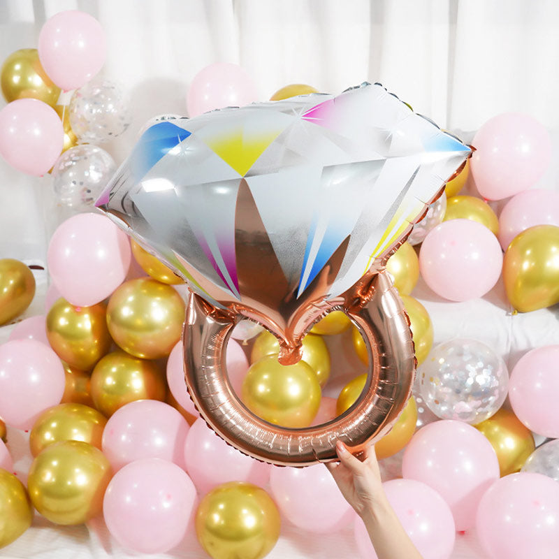 Gold Diamond Ring Mylar Foil Helium Air Balloon 25"