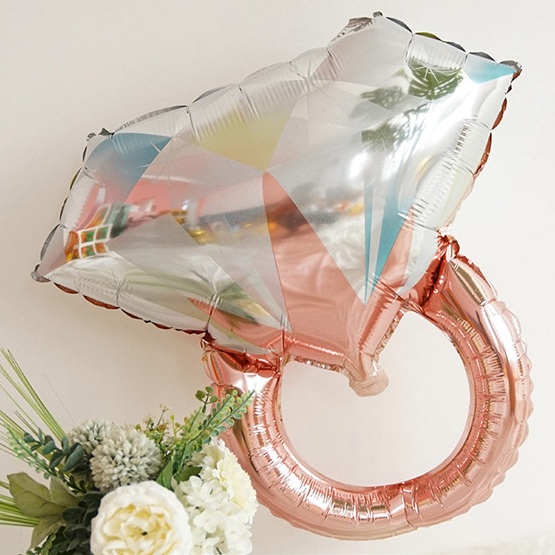 Rose Gold Diamond Ring Mylar Foil Helium Air Balloon 25"