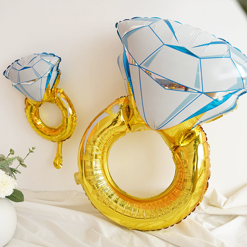 Medium Gold Diamond Ring Mylar Foil Helium Air Balloon 32"