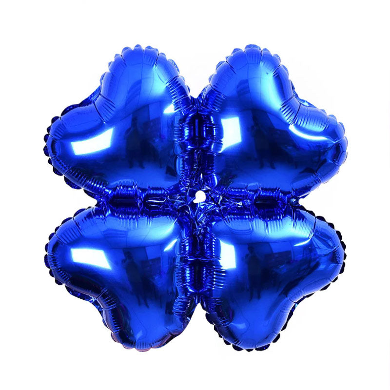 10 Pc Blue Four Leaf Clover Shaped Mylar Foil Balloons 16"