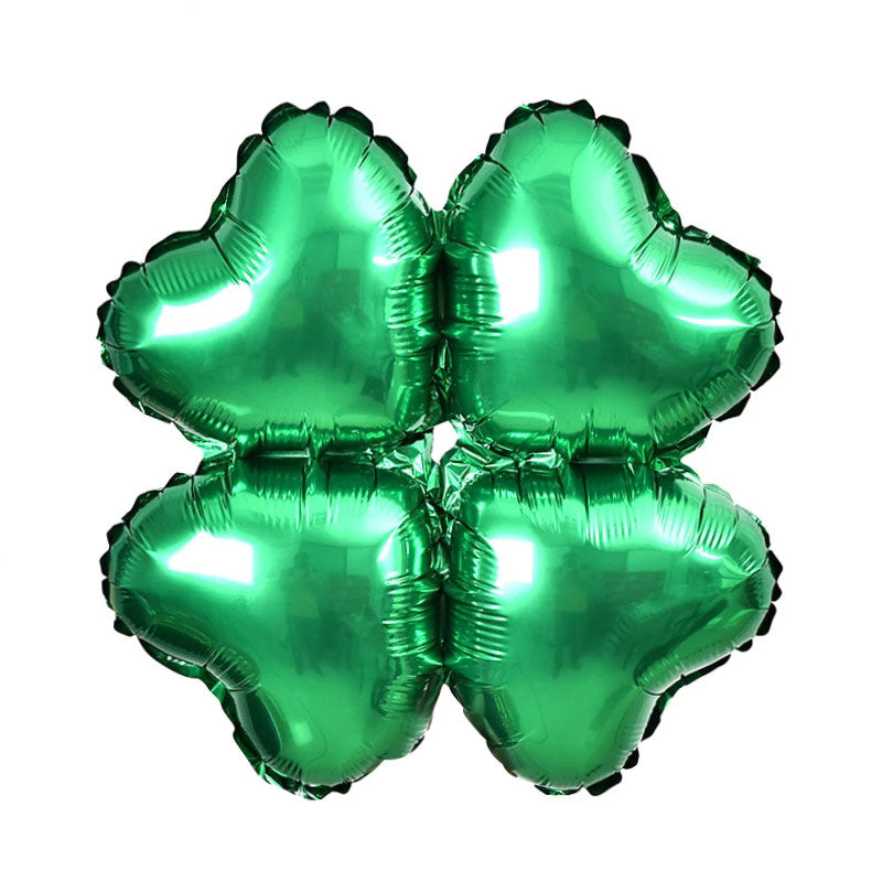 10 Pc Green Four Leaf Clover Shaped Mylar Foil Balloons 16"