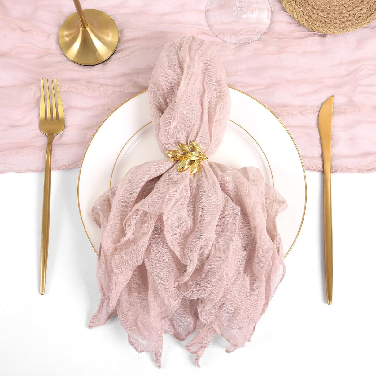 5 Pc Pleated Polyester Napkin Cloth 20"x20" Lotus Root Pink