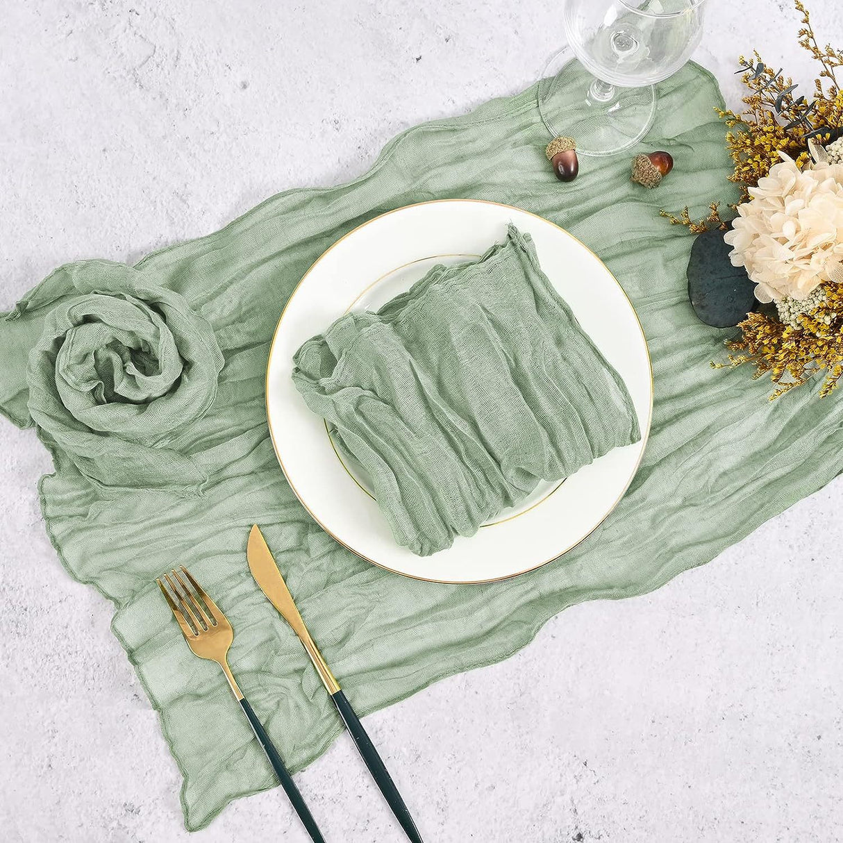 5 Pc Pleated Polyester Napkin Cloth 20"x20" Sage Green