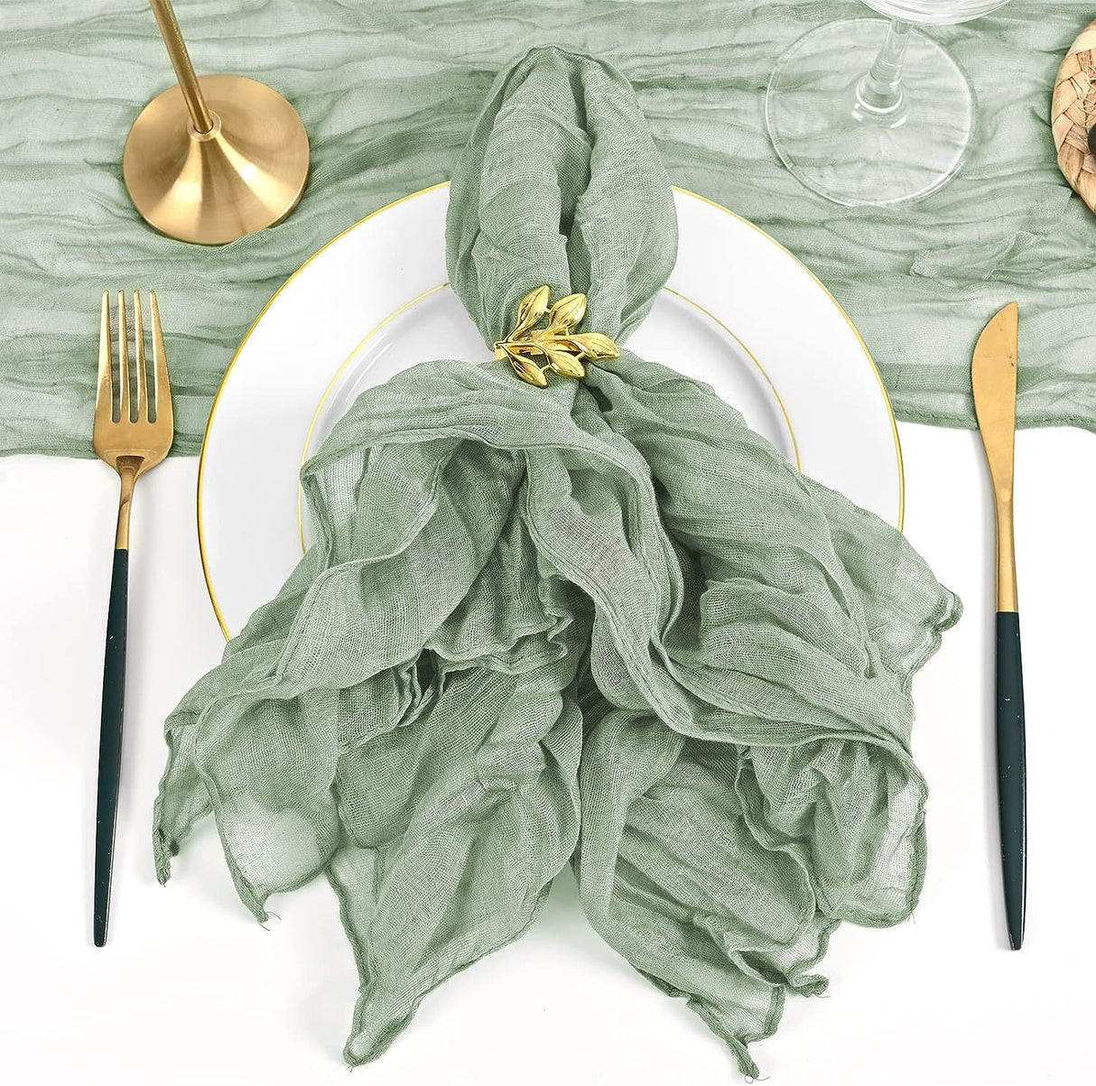 5 Pc Pleated Polyester Napkin Cloth 20"x20" Sage Green