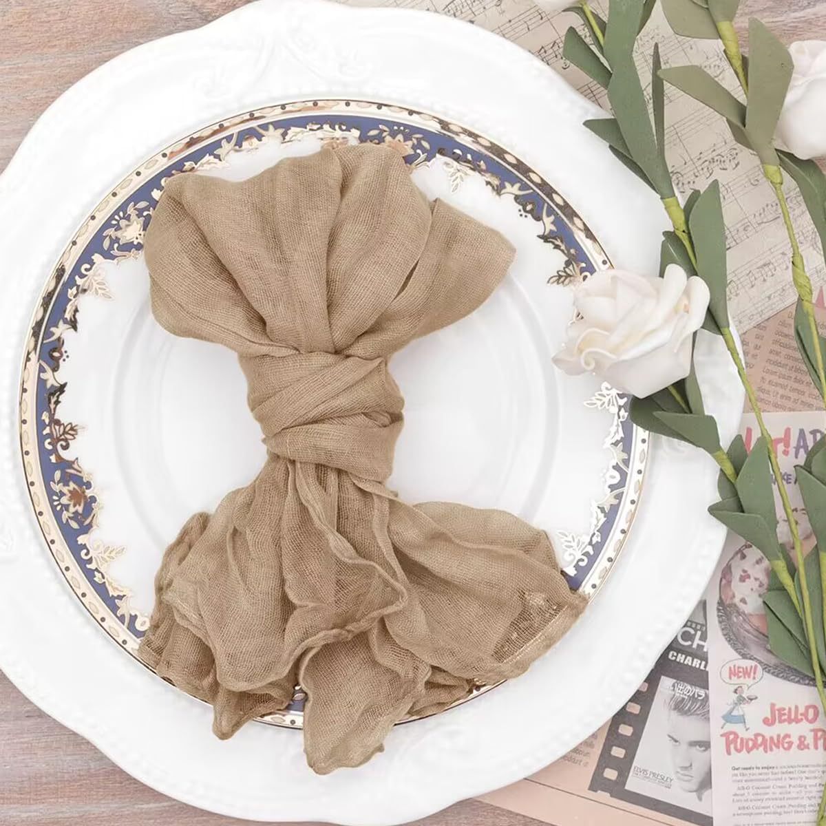 5 Pc Pleated Polyester Napkin Cloth 20"x20" Brown
