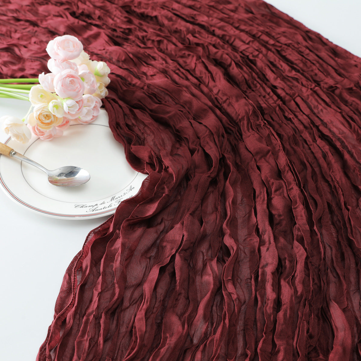 Gauze Cotton And Linen Table Runner 10ft Wine Red