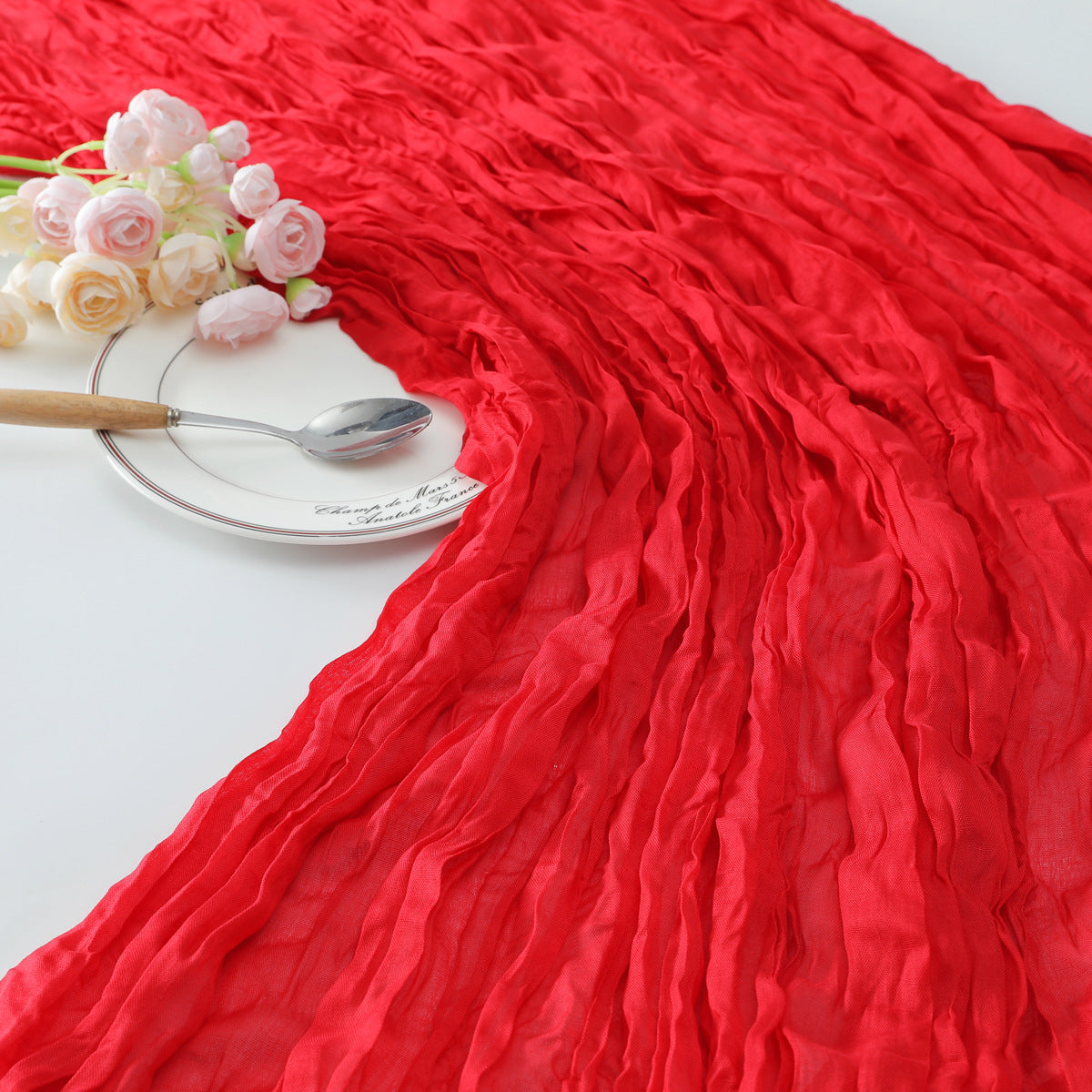 Gauze Cotton And Linen Table Runner 10ft Red