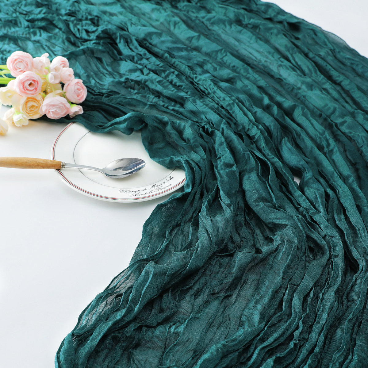 Gauze Cotton And Linen Table Runner 10ft Teal