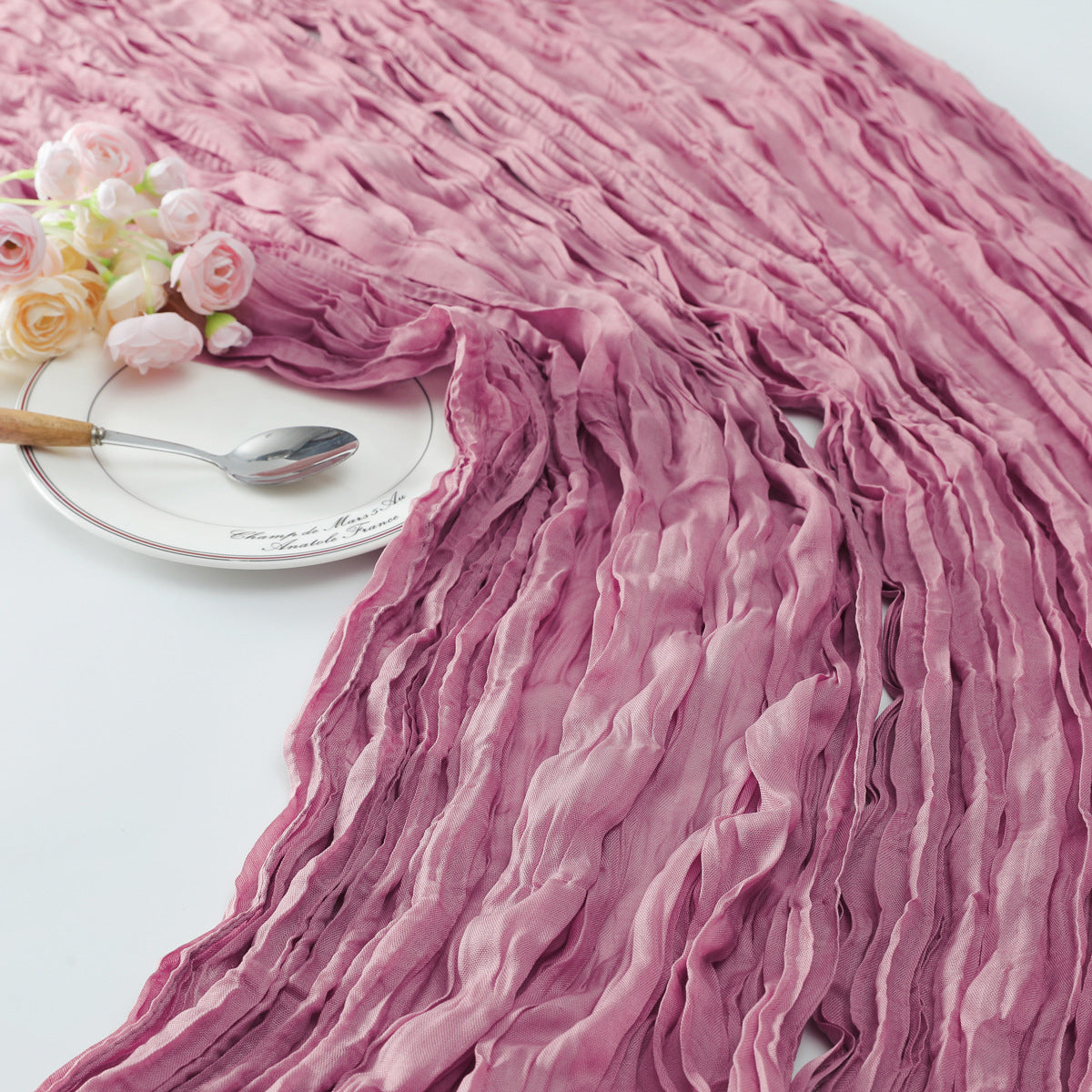 Gauze Cotton And Linen Table Runner 10ft Gray Rose