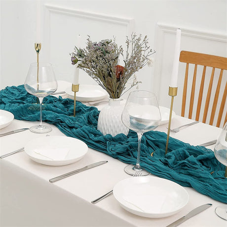 Gauze Cotton And Linen Table Runner 10ft Teal