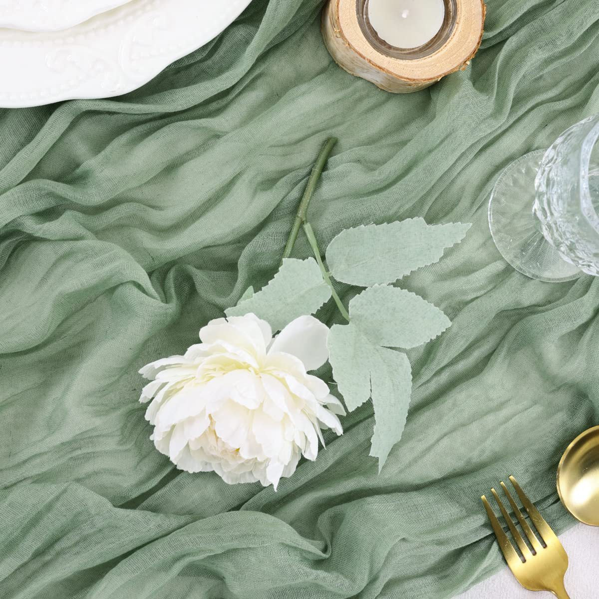 Gauze Cotton And Linen Table Runner 10ft Yellow Green