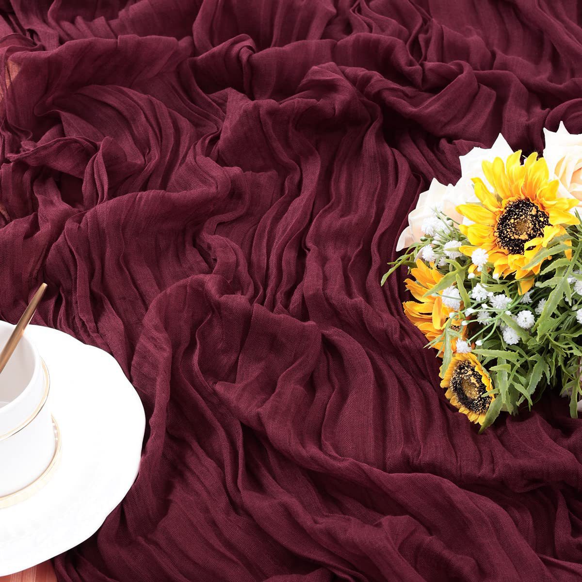 Gauze Cotton And Linen Table Runner 10ft Wine Red