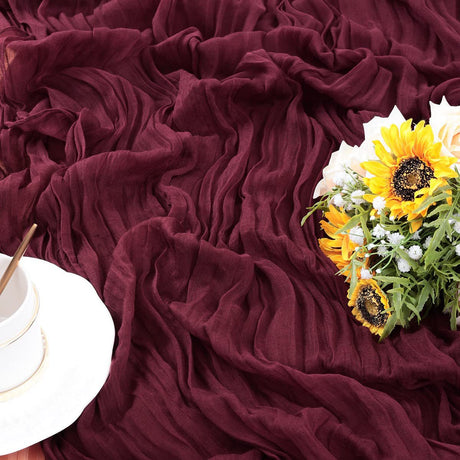 Gauze Cotton And Linen Table Runner 10ft Wine Red