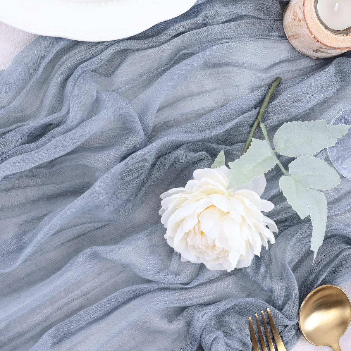 Gauze Cotton And Linen Table Runner 10ft Dust Blue
