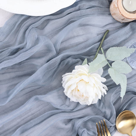 Gauze Cotton And Linen Table Runner 10ft Dust Blue
