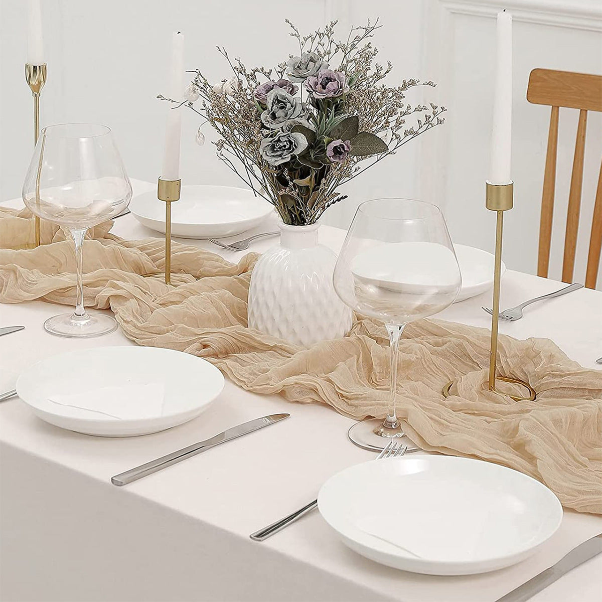 Gauze Cotton And Linen Table Runner 10ft Khaki