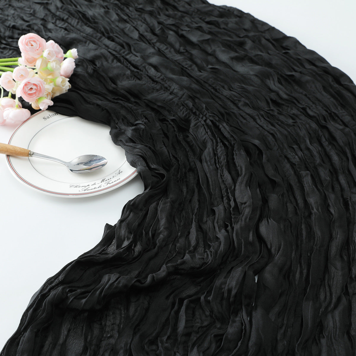 Gauze Cotton And Linen Table Runner 10ft Black