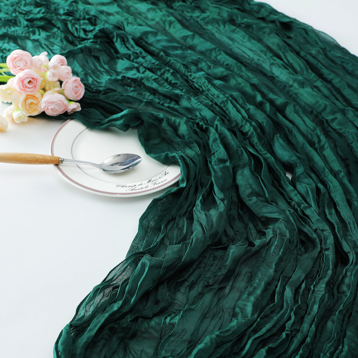 Gauze Cotton And Linen Table Runner 10ft Dark Green