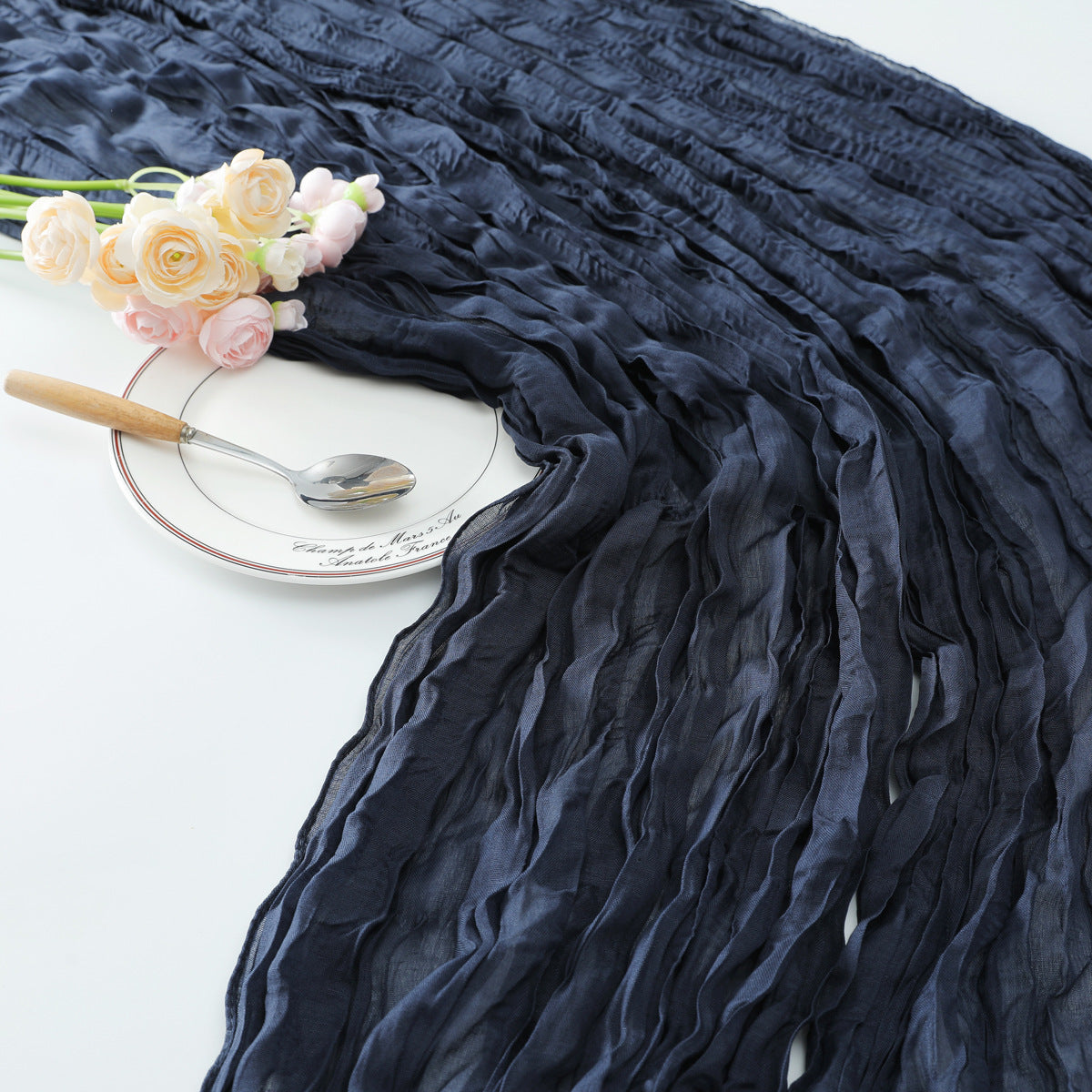Gauze Cotton And Linen Table Runner 10ft Navy Blue