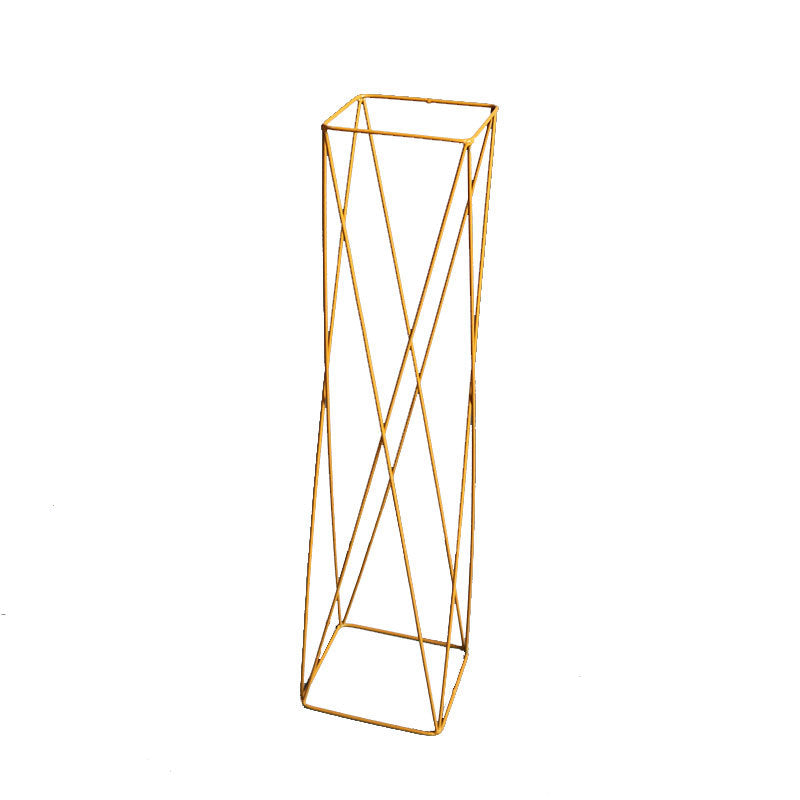 2Pc Metal Pedestal Stands 26" Gold Geometric Crisscross Design