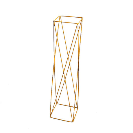 2Pc Metal Pedestal Stands 26" Gold Geometric Crisscross Design