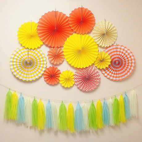 Set of 6 Purple Hanging Paper Fan Decorations 8", 12", 16"