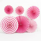 Set of 6 Rose Red Hanging Paper Fan Decorations 8", 12", 16"