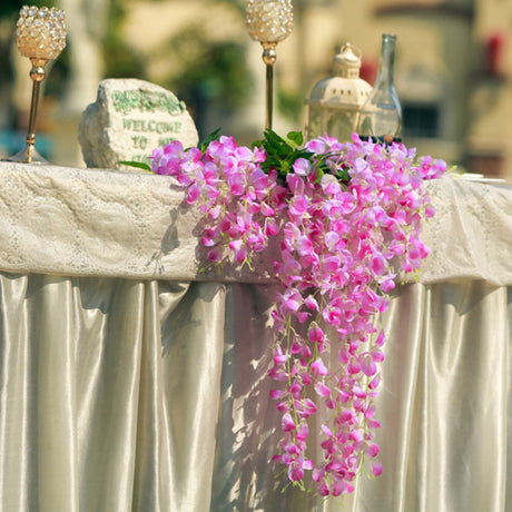 5 Pc Artificial Silk Hanging Wisteria Flower Garland Vines, 3 Strands in 1 Bush 44" Light Purple